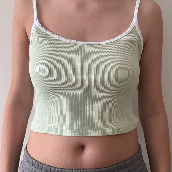 Brandy Melville Tops - Brandy Green and White Tank Top